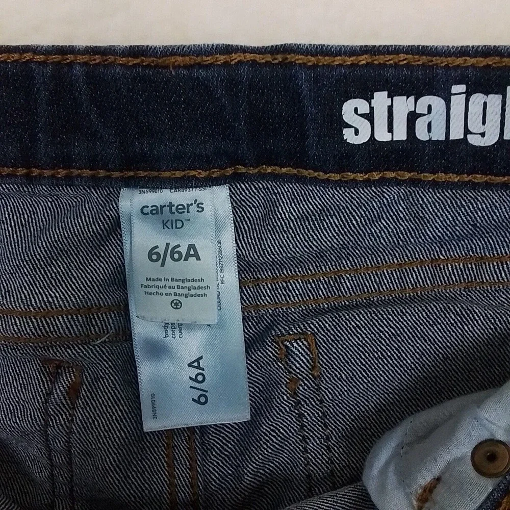 Carters Boys Straight Fit Jeans Sz 6 Dark Wash Denim Adjustable Waist‎